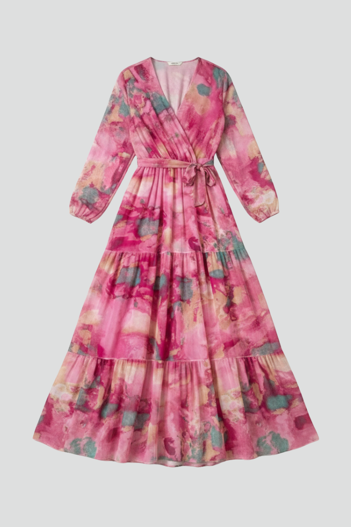 Women Dress with V Neck and Long Sleeves