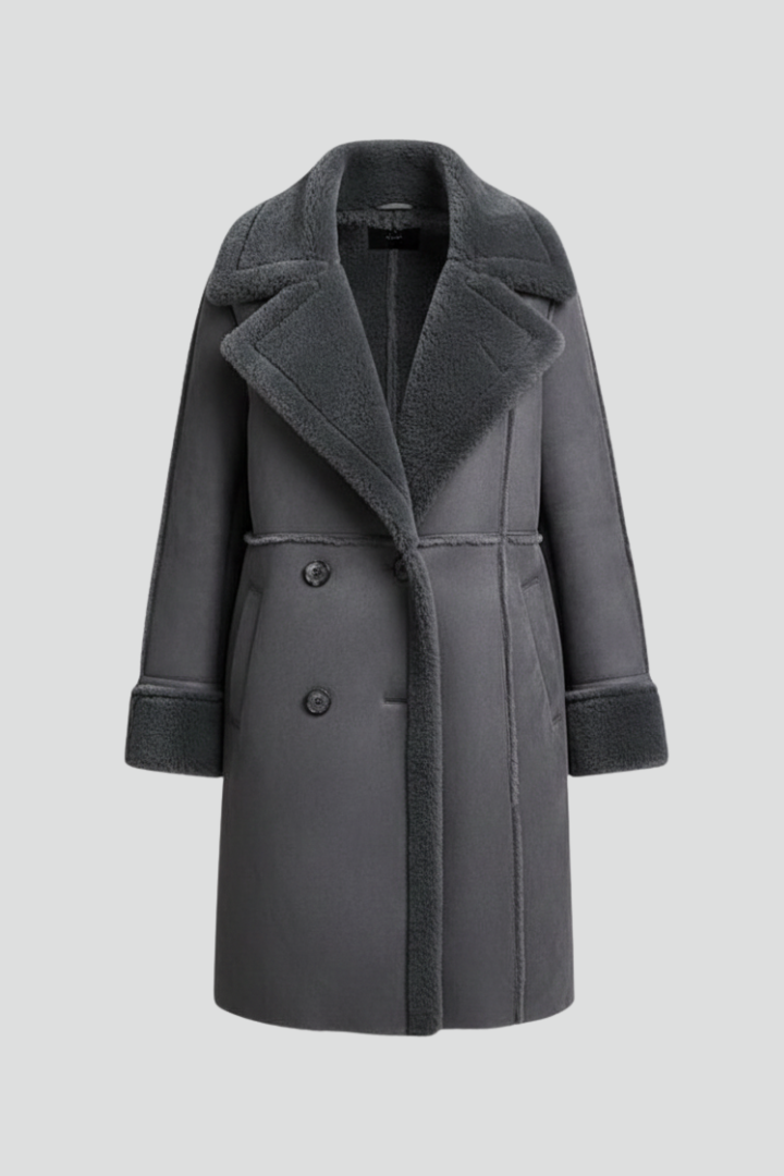 Women Long Coat with Lapel Collar and Buttons