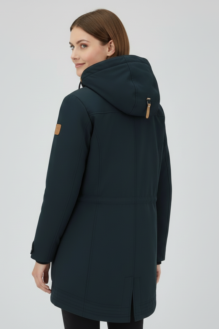 Women Parka Jacket with Hood and Zipper