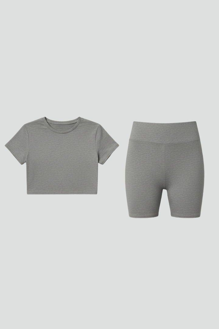 Women Set with Cropped Top and High Waist Shorts