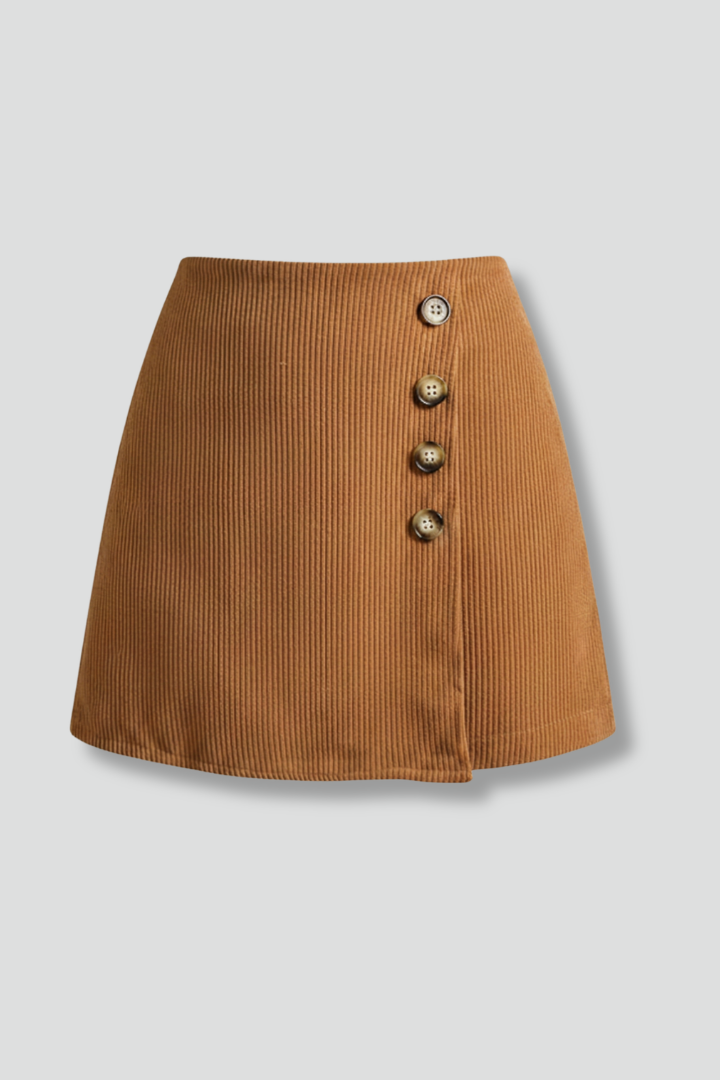 Women’s A-Line Skirt with Side Buttons and Ribbed Surface