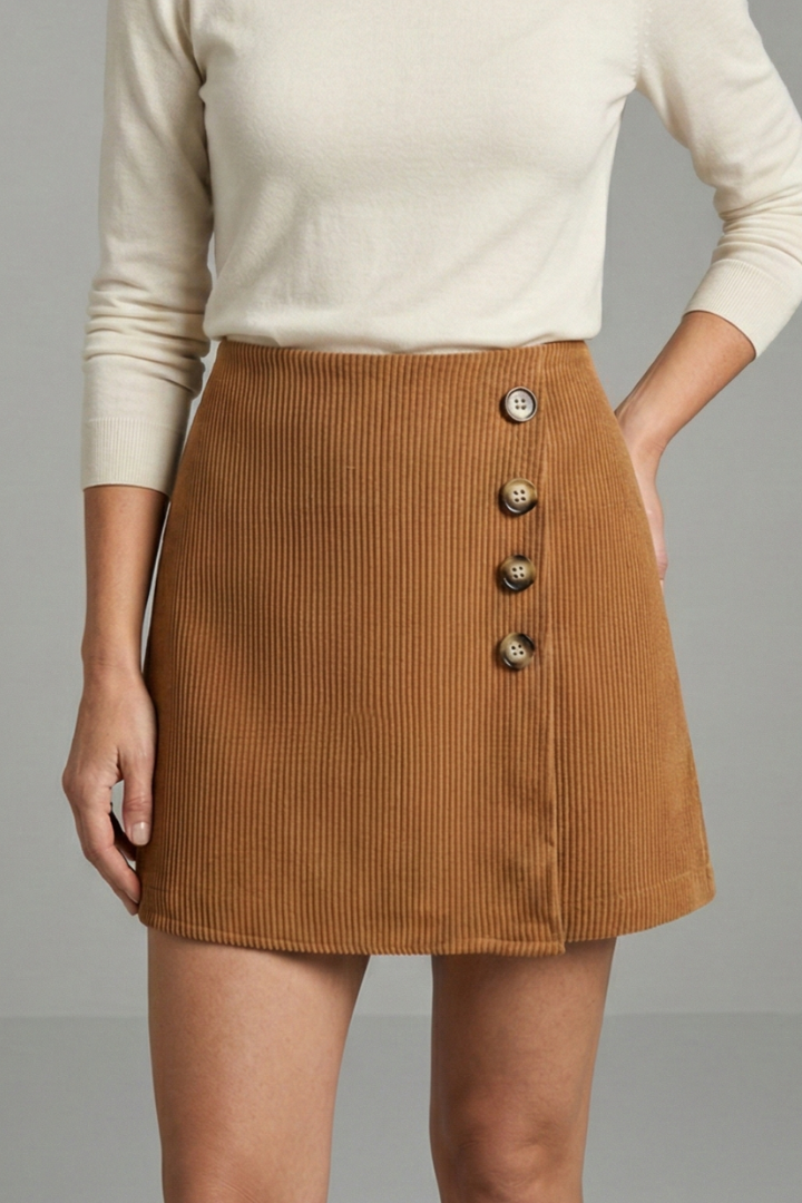 Women’s A-Line Skirt with Side Buttons and Ribbed Surface