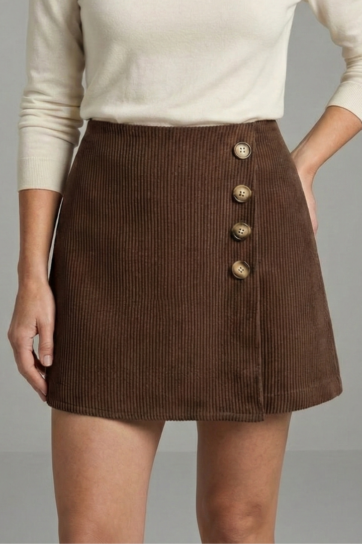 Women’s A-Line Skirt with Side Buttons and Ribbed Surface