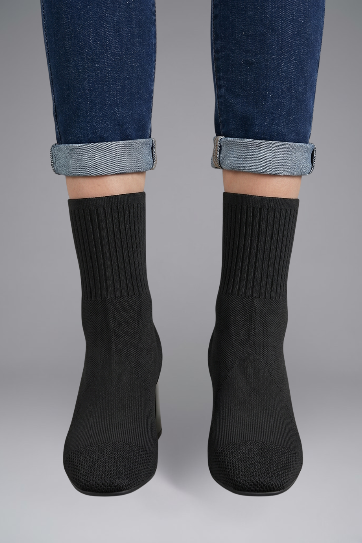 Women's Ankle Boots with Ribbed Stretch Collar for Fall