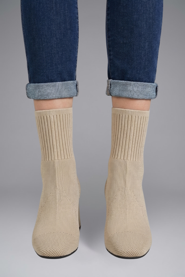 Women's Ankle Boots with Ribbed Stretch Collar for Fall