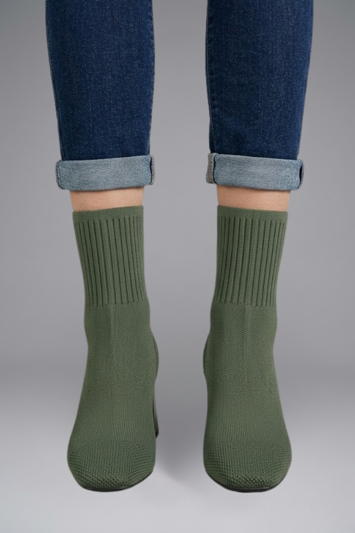 Women's Ankle Boots with Ribbed Stretch Collar for Fall