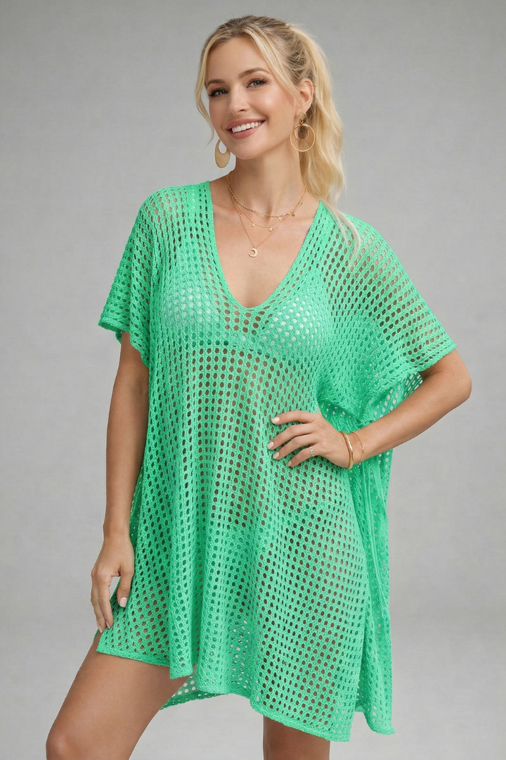 Women’s Beach Cover-Up with V-Neck and Short Sleeves