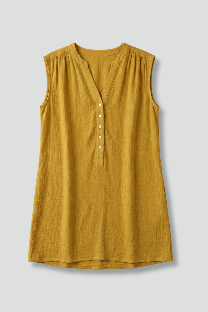 Women’s Beach Dress with V-Neck and Button Placket
