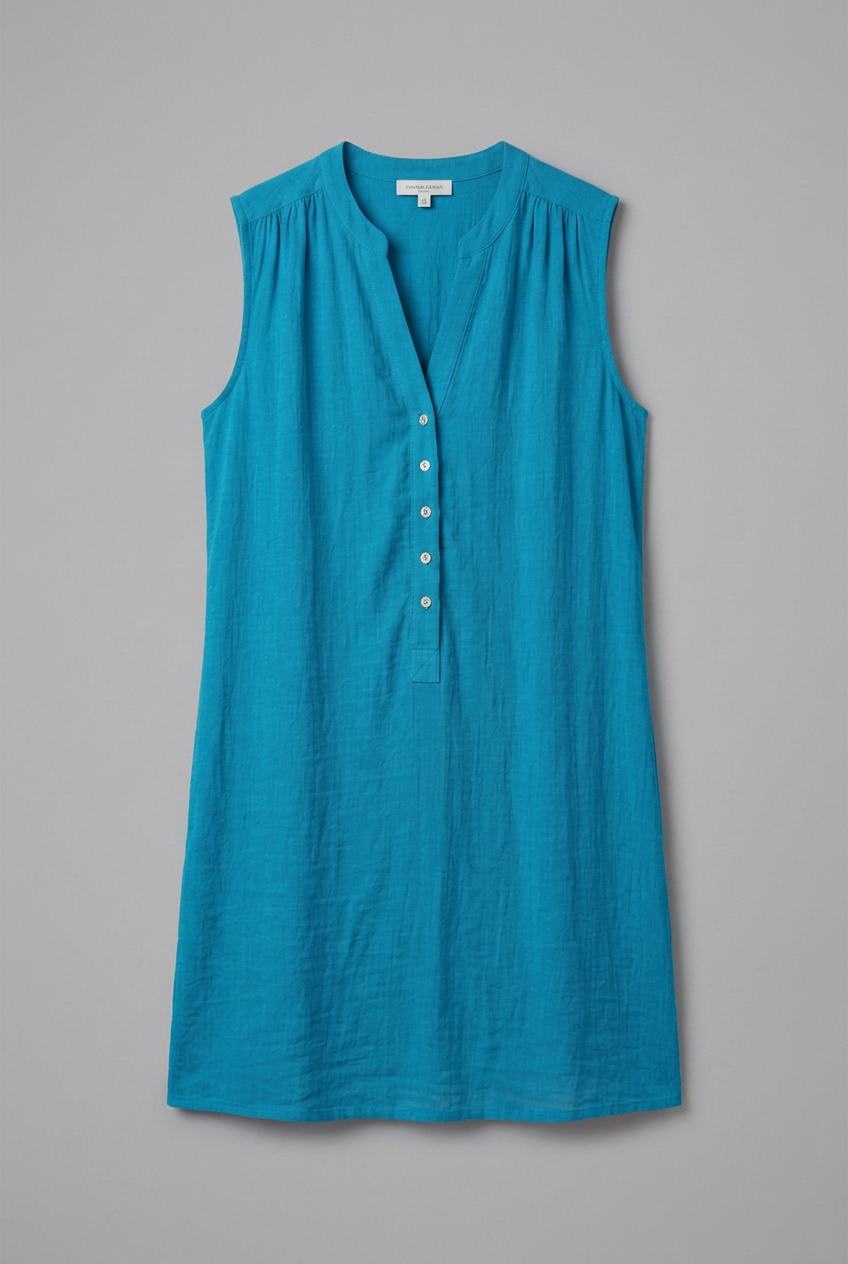 Women’s Beach Dress with V-Neck and Button Placket