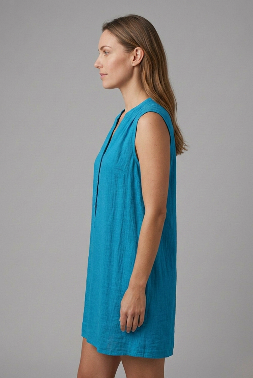 Women’s Beach Dress with V-Neck and Button Placket
