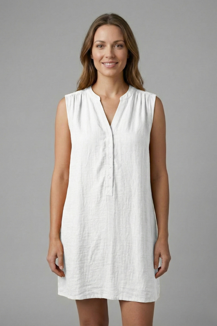 Women’s Beach Dress with V-Neck and Button Placket