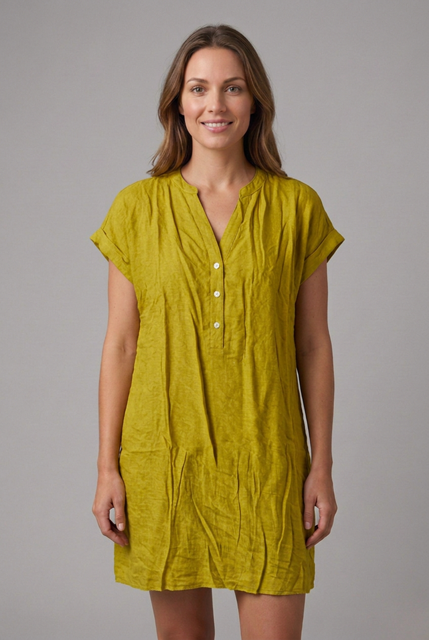 Women’s Beach Dress with V-Neck and Button Placket