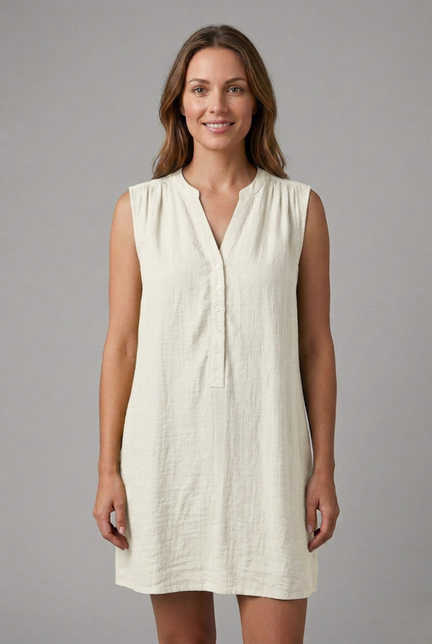Women’s Beach Dress with V-Neck and Button Placket