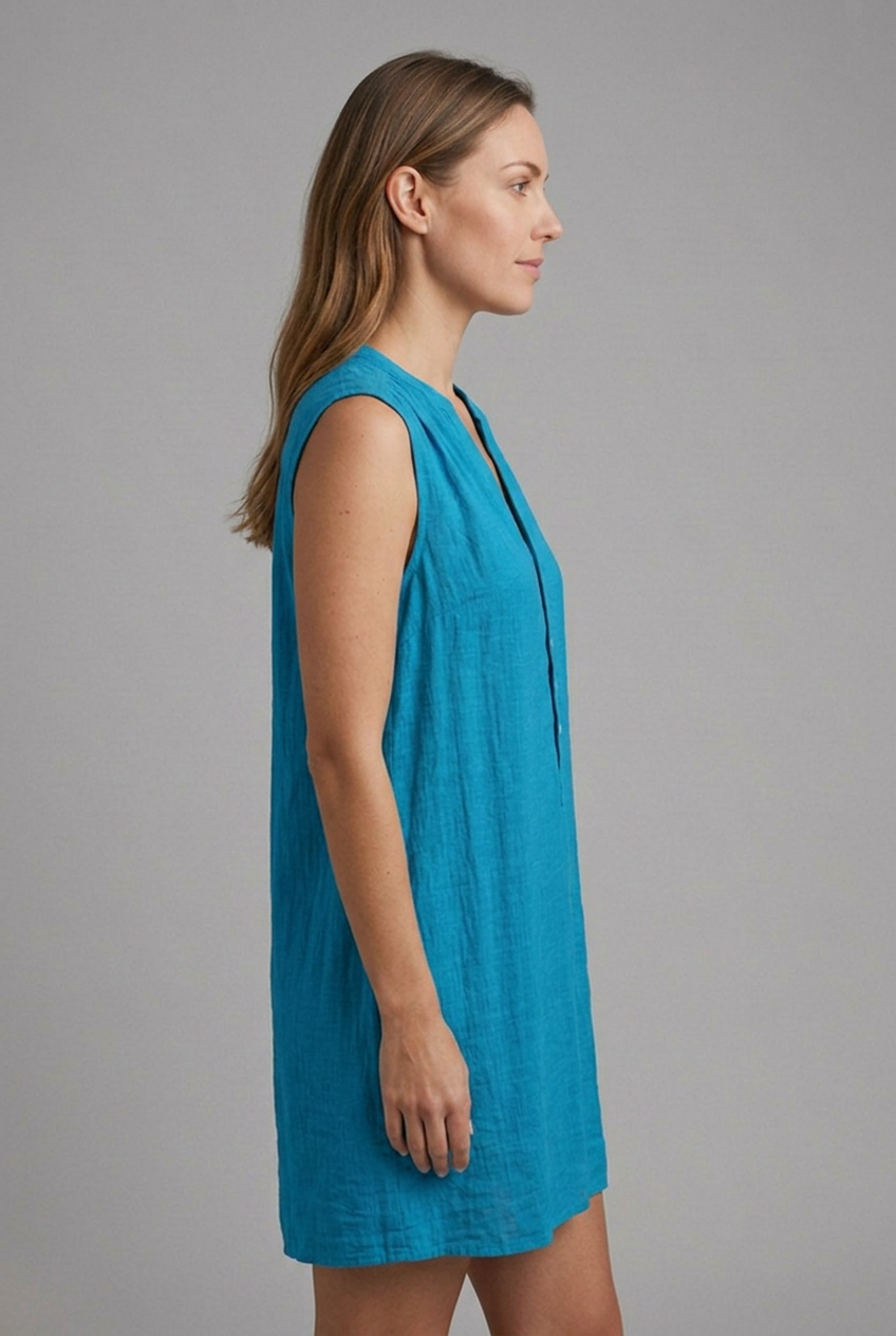 Women’s Beach Dress with V-Neck and Button Placket