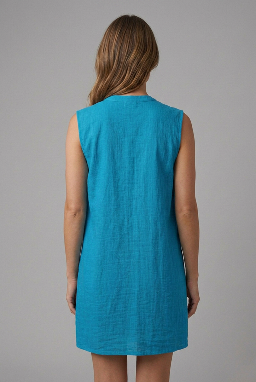 Women’s Beach Dress with V-Neck and Button Placket