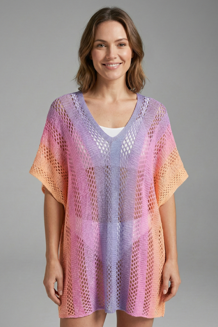 Women’s Beach Dress with V-Neck and Short Sleeves