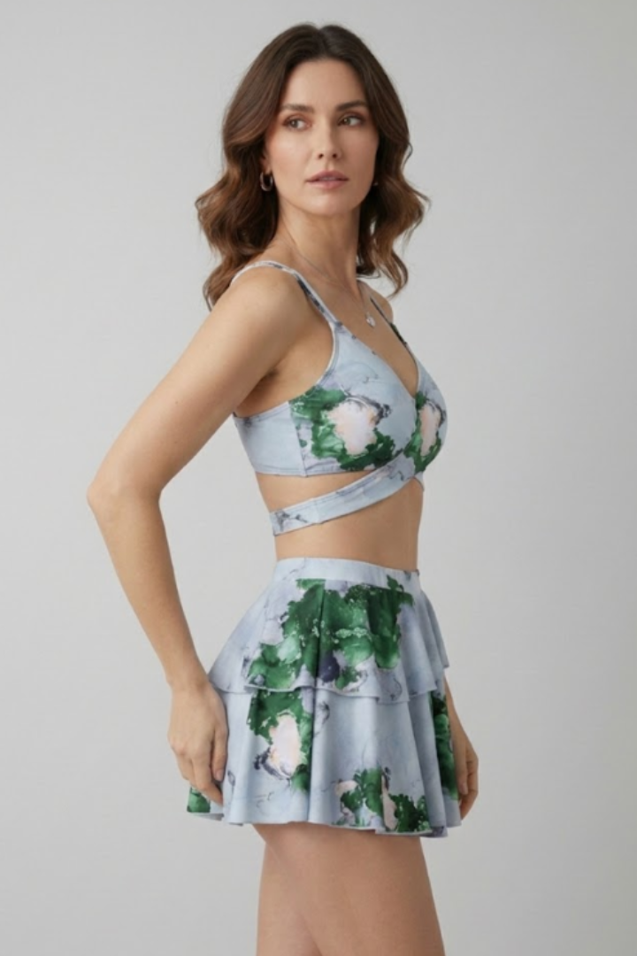 Women’s Bikini Set with Wrap Top and Flared Skirt