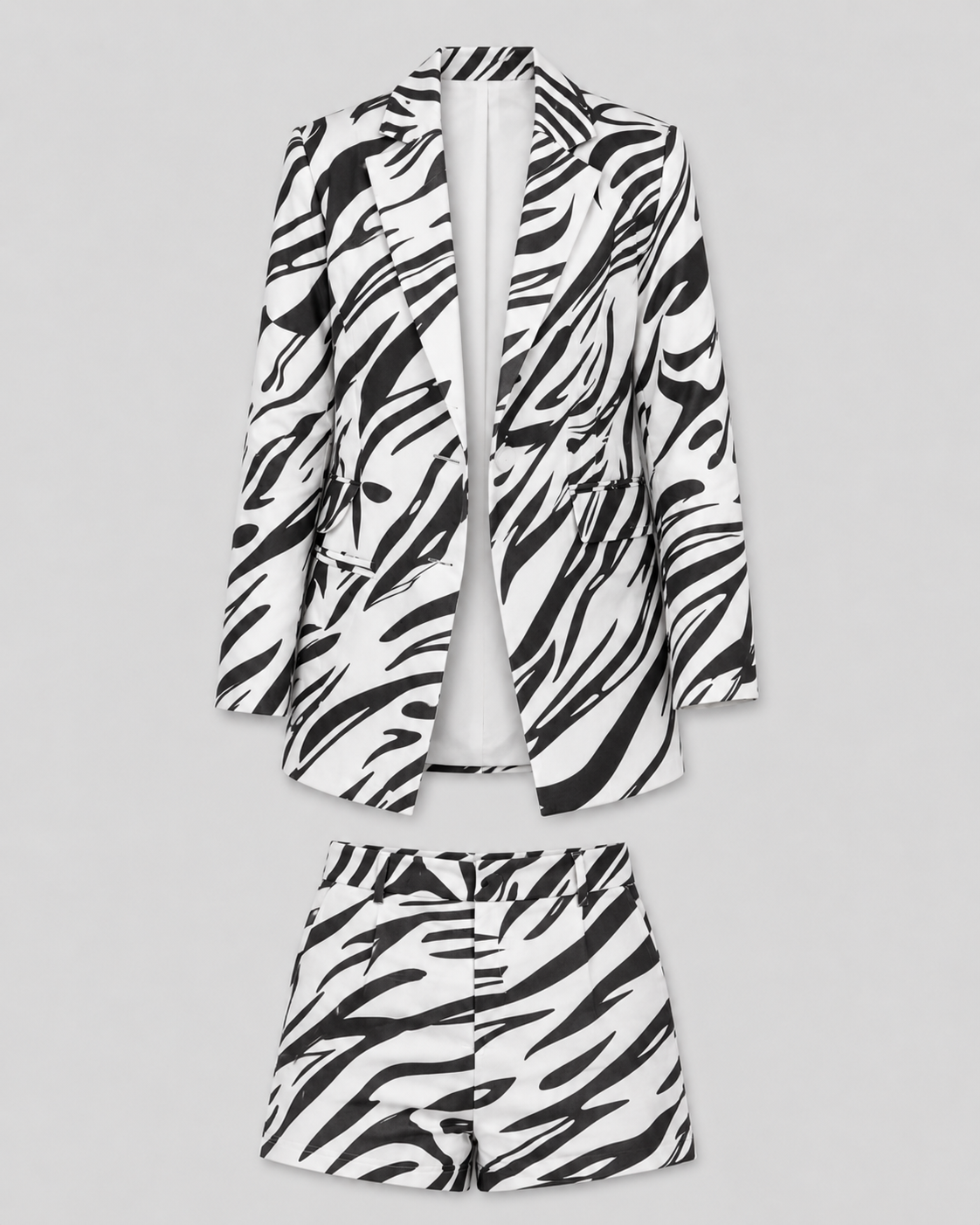 Women’s Blazer Set with Open Front and Printed Shorts