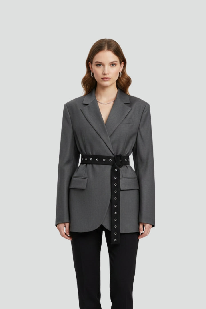 Women’s Blazer with Notched Lapel and Adjustable Belt Detail