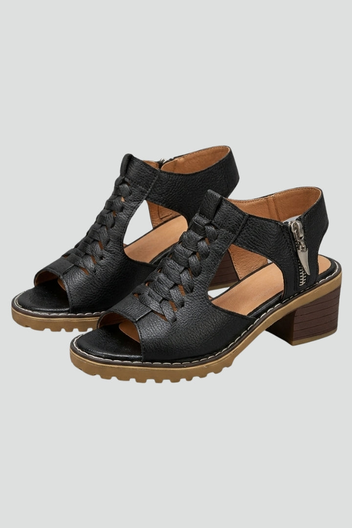 Women's Block Heel Sandals with Zip Closure and Cushioned Insole