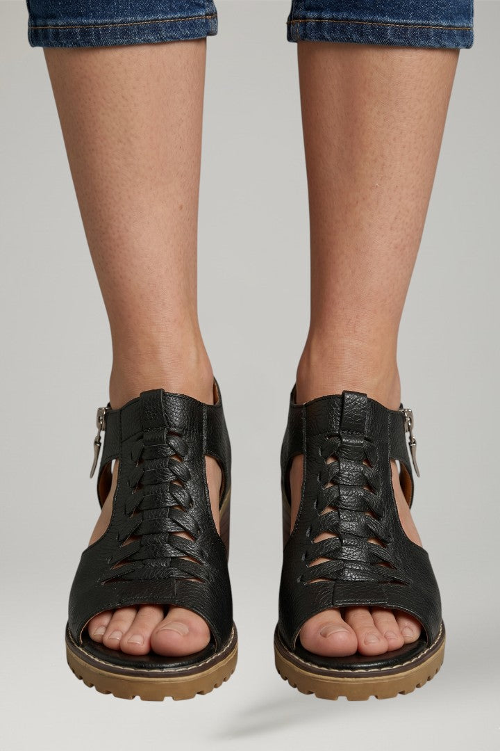 Women's Block Heel Sandals with Zip Closure and Cushioned Insole