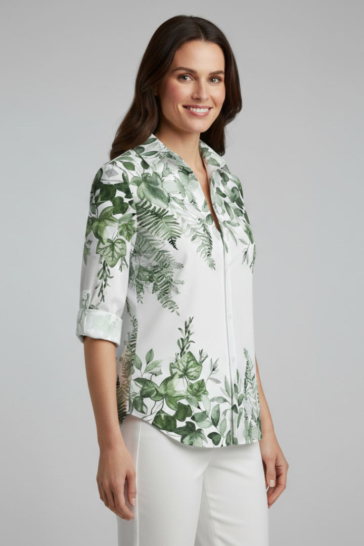 Women’s Blouse with Button Closure and Leaf