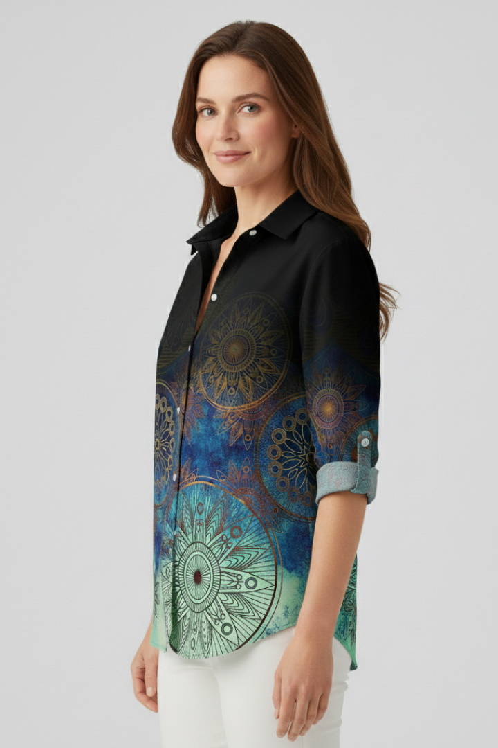 Women’s Blouse with Button Closure and Mandala Print