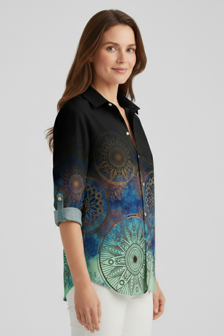 Women’s Blouse with Button Closure and Mandala Print
