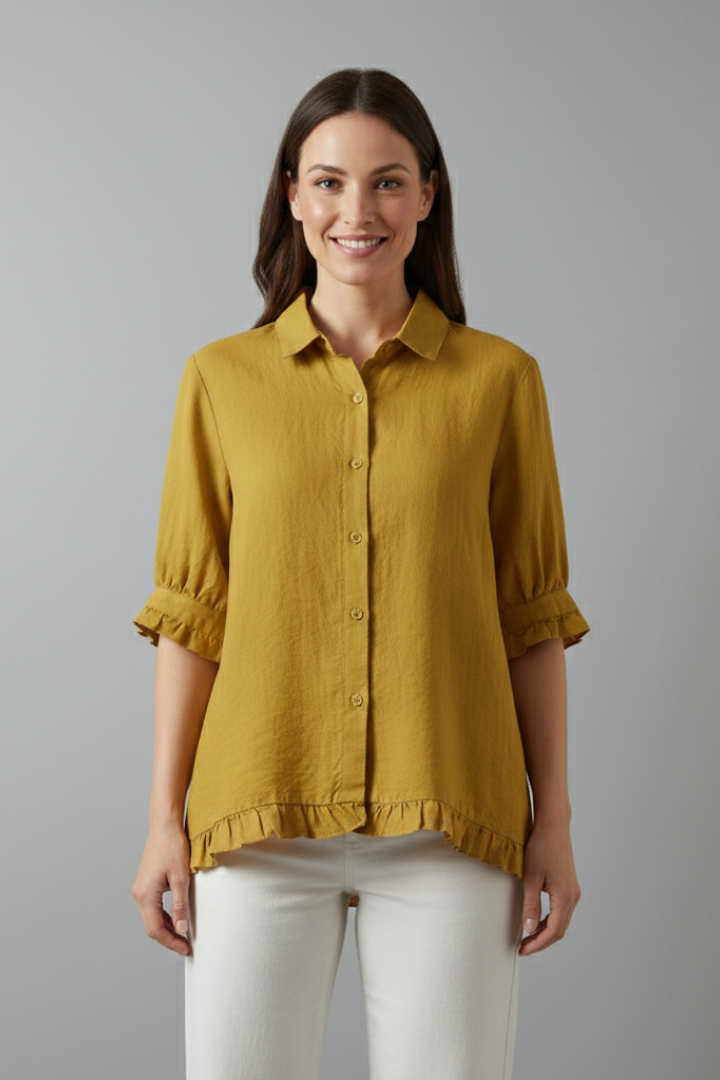 Women’s Blouse with Button Closure and Ruffle Hem