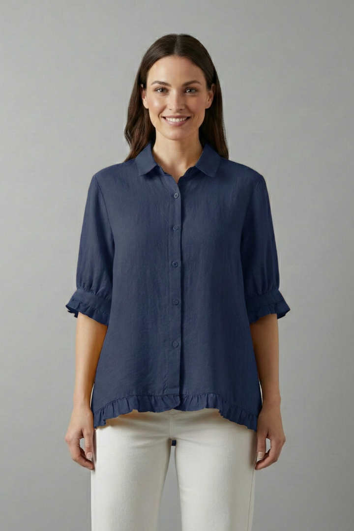Women’s Blouse with Button Closure and Ruffle Hem