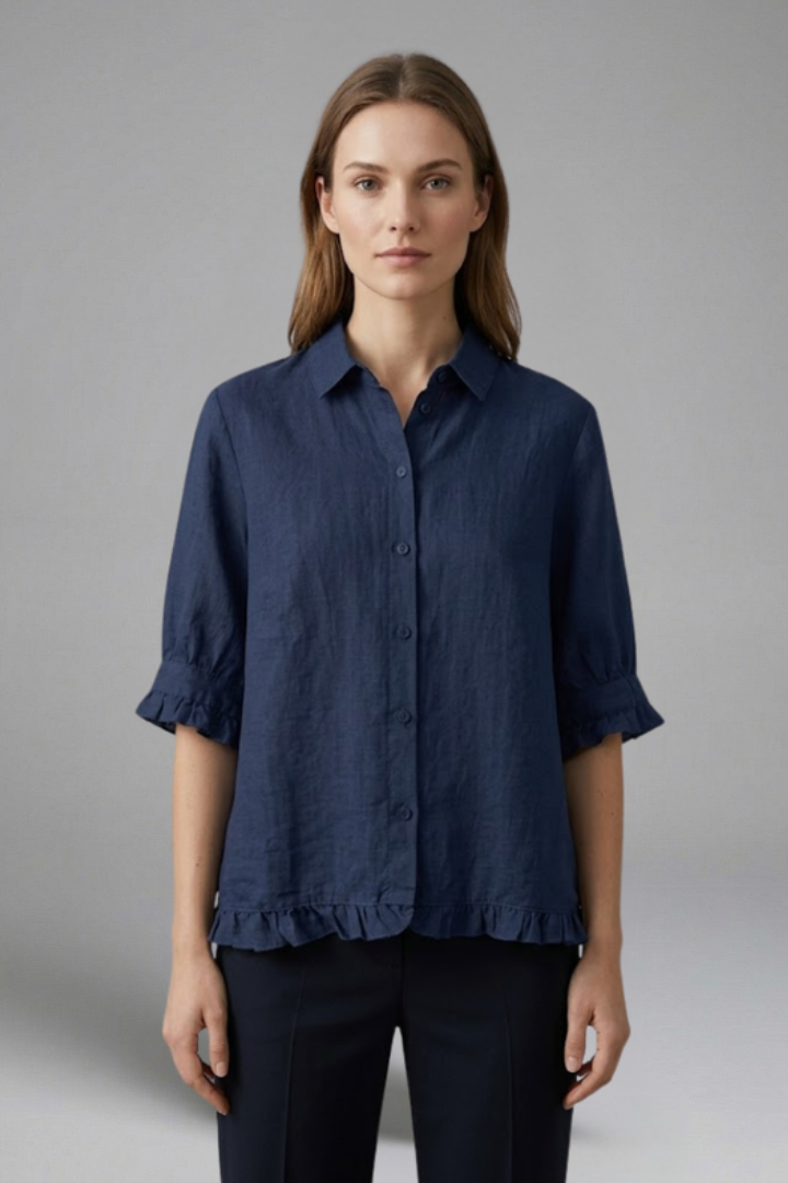 Women’s Blouse with Button Closure and Short Sleeves
