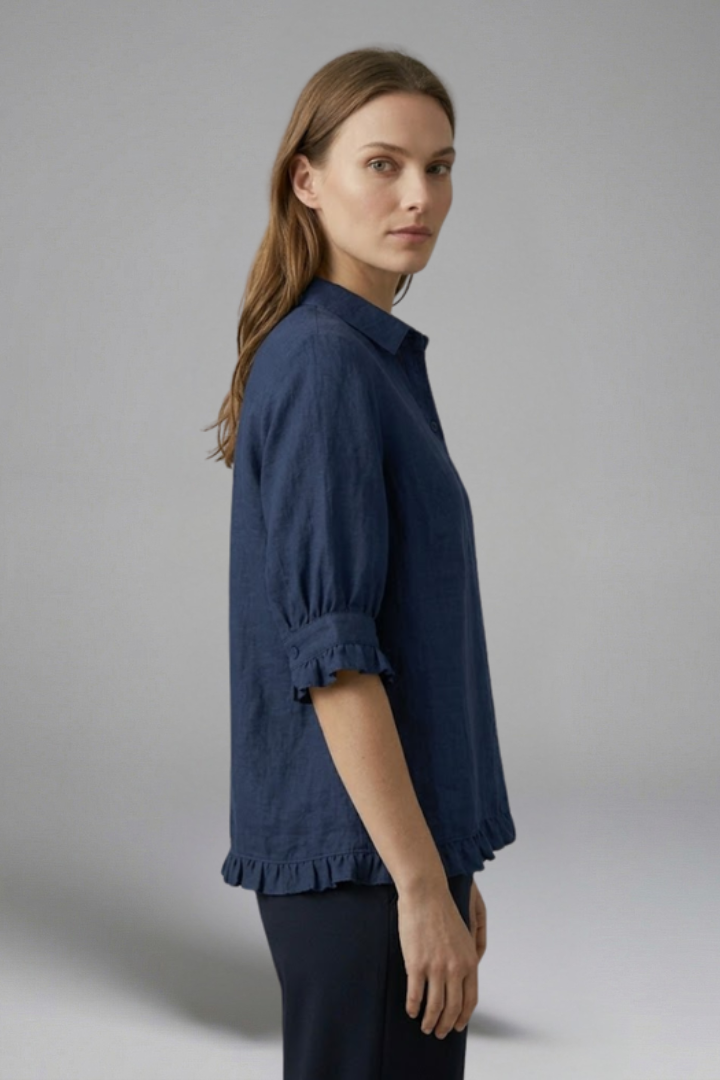 Women’s Blouse with Button Closure and Short Sleeves