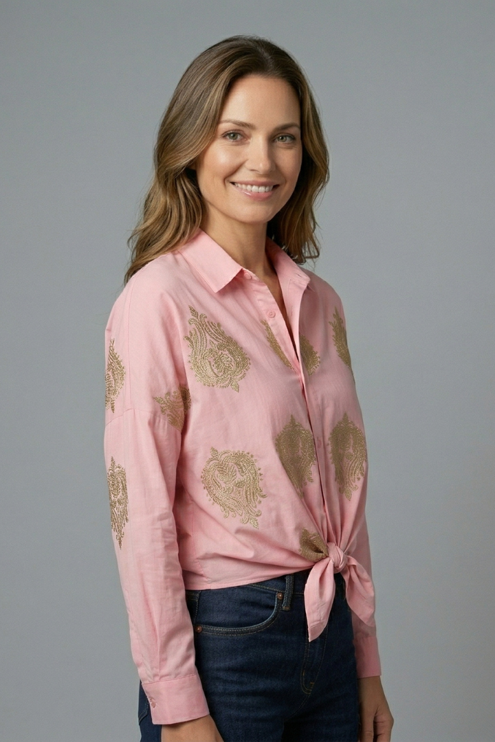 Women’s Blouse with Button Fastening and Long Sleeves