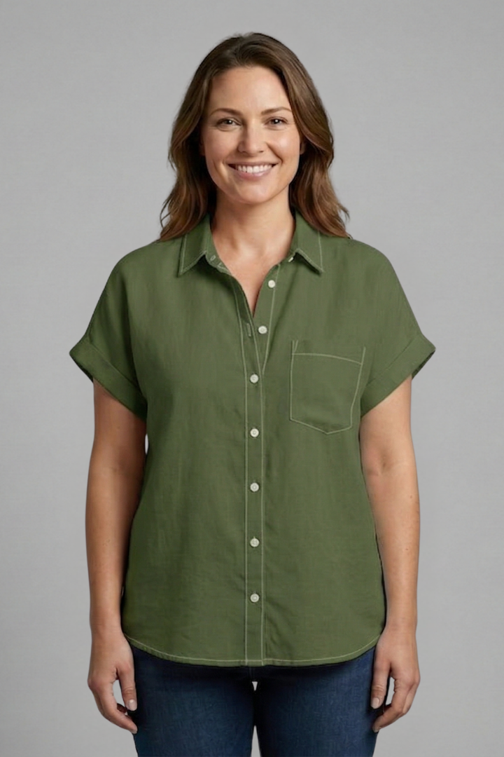 Women’s Blouse with Button Fastening and Short Sleeves