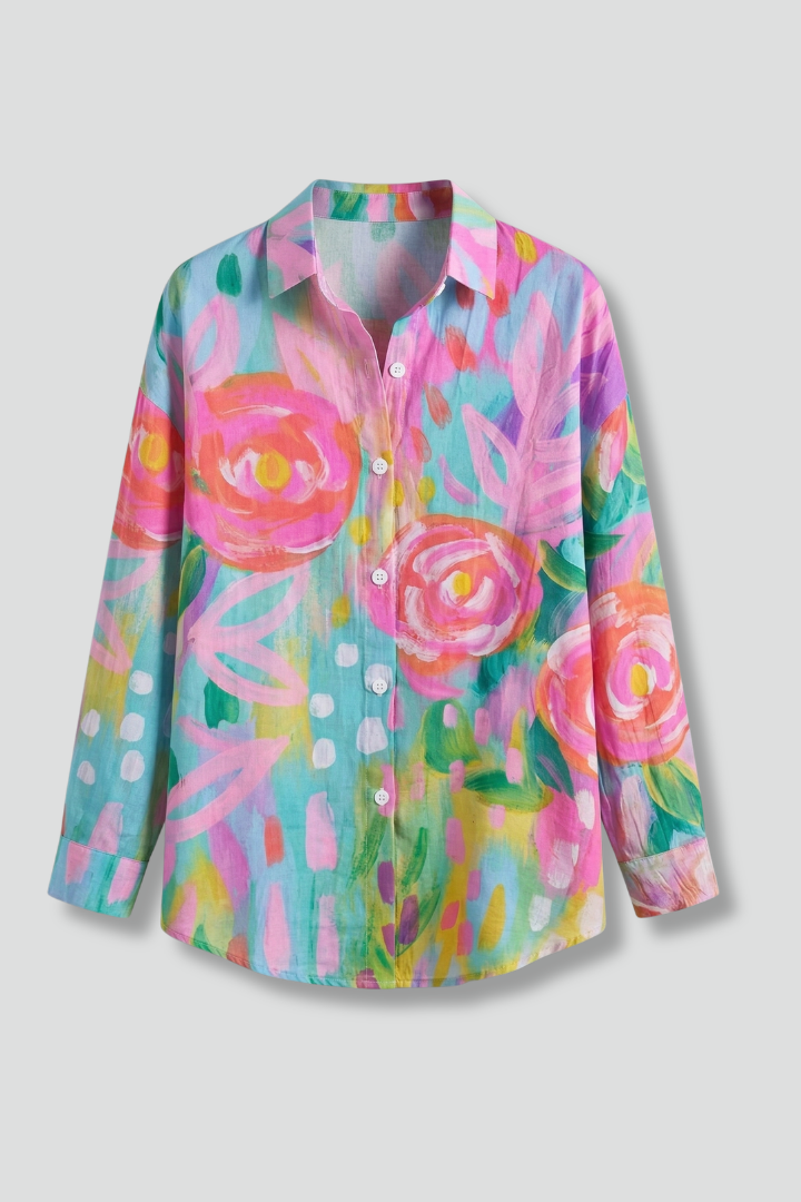 Women’s Blouse with Collar and Abstract Print