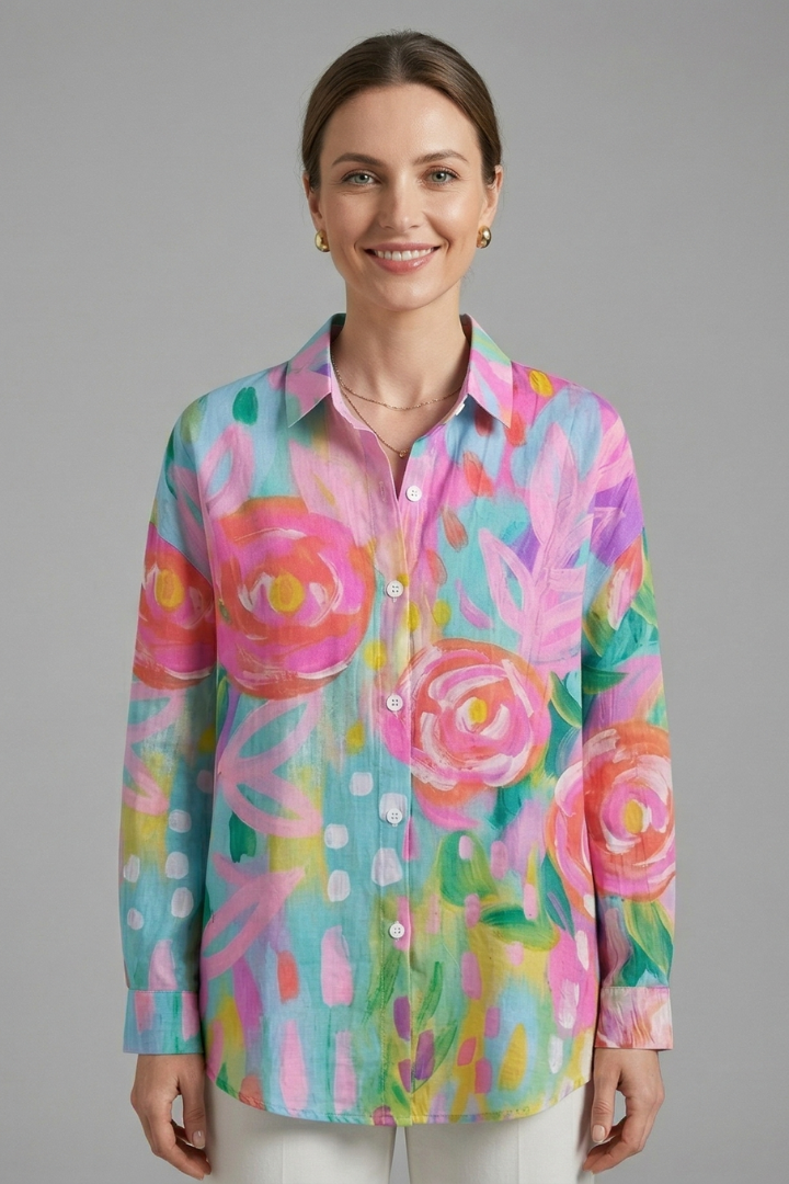 Women’s Blouse with Collar and Abstract Print