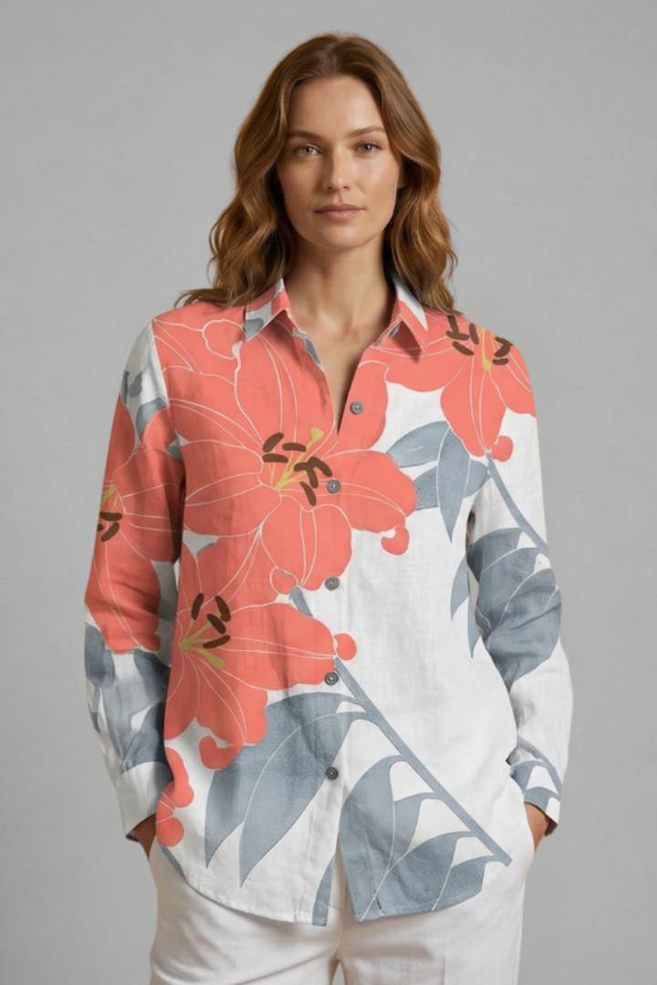 Women’s Blouse with Collar and Floral Print