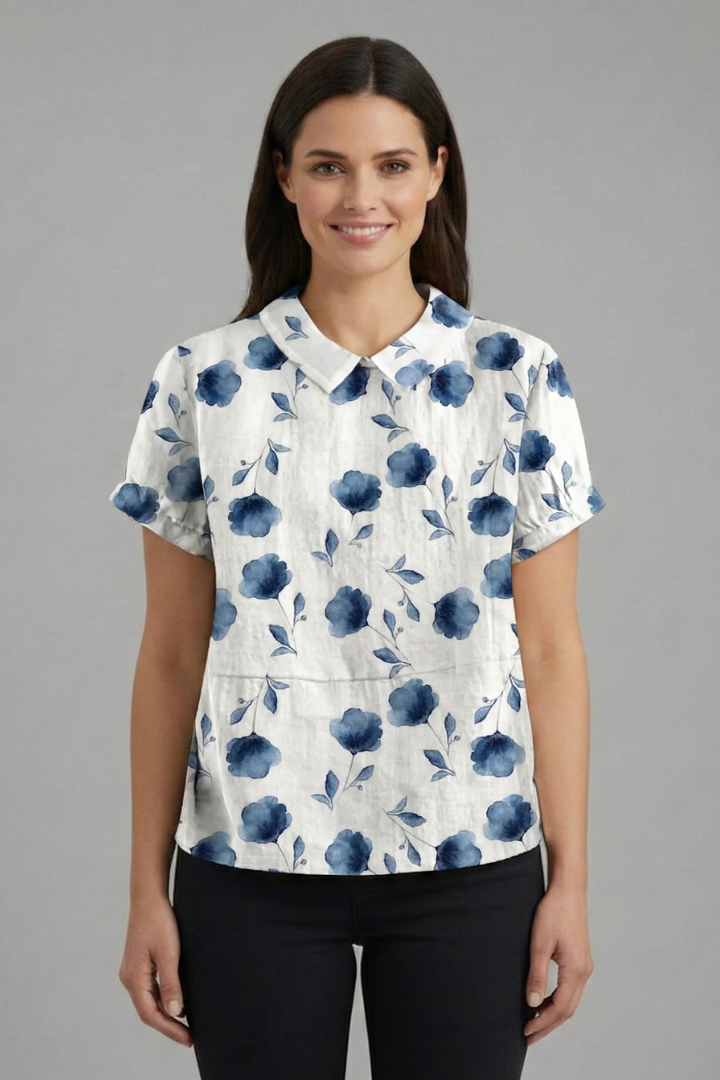 Women’s Blouse with Collared Neckline and Short Sleeves