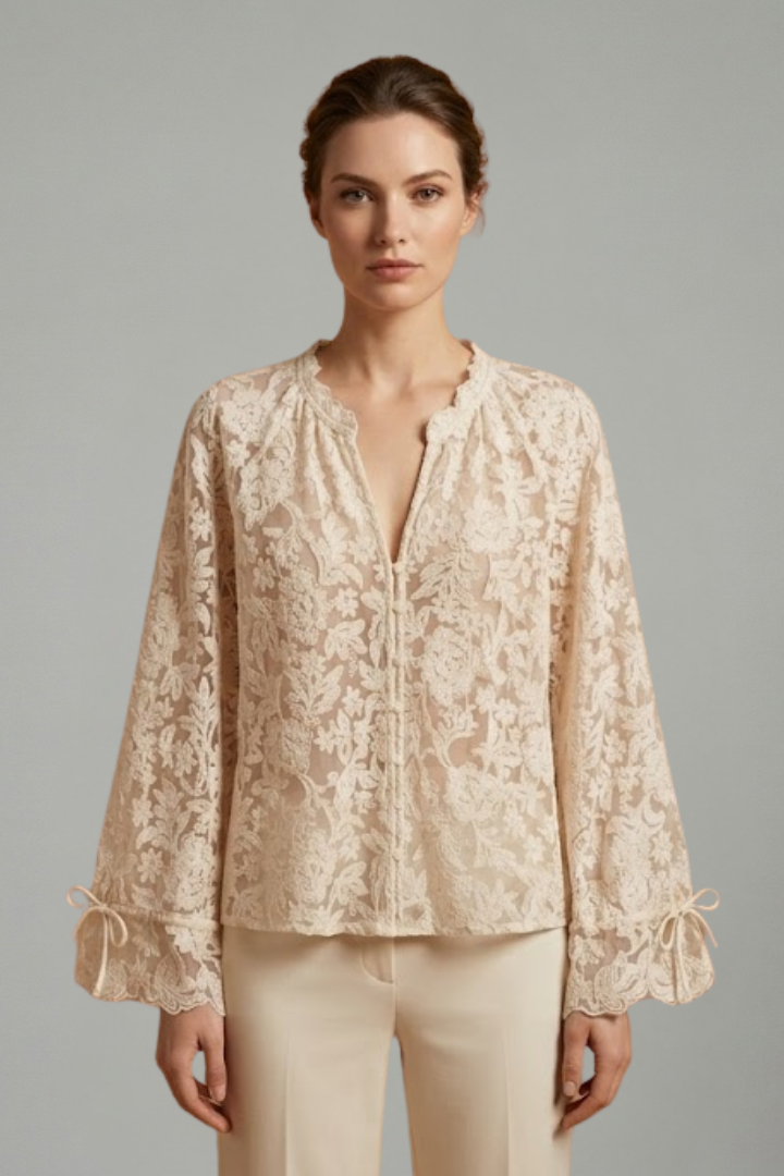 Women’s Blouse with Lace Surface and Flared Sleeves