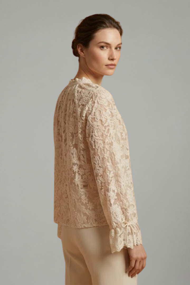 Women’s Blouse with Lace Surface and Flared Sleeves