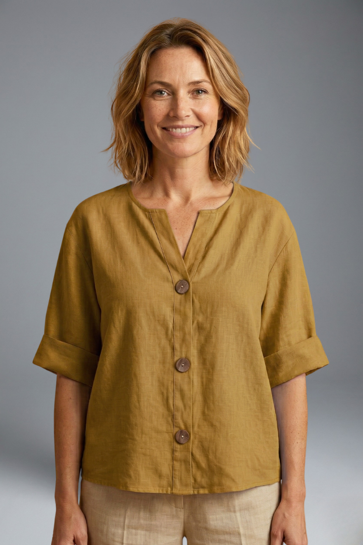 Women’s Blouse with Loose Fit and Linen Fabric
