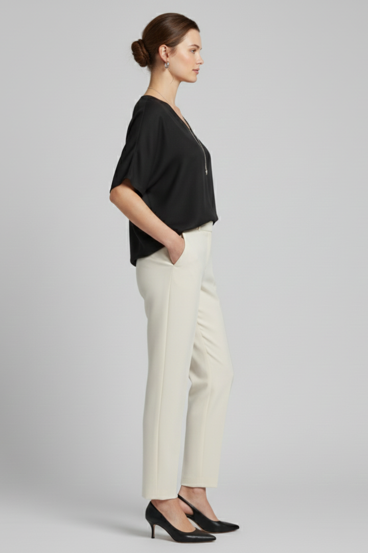 Women’s Blouse with Loose Fit and Plain Woven Surface