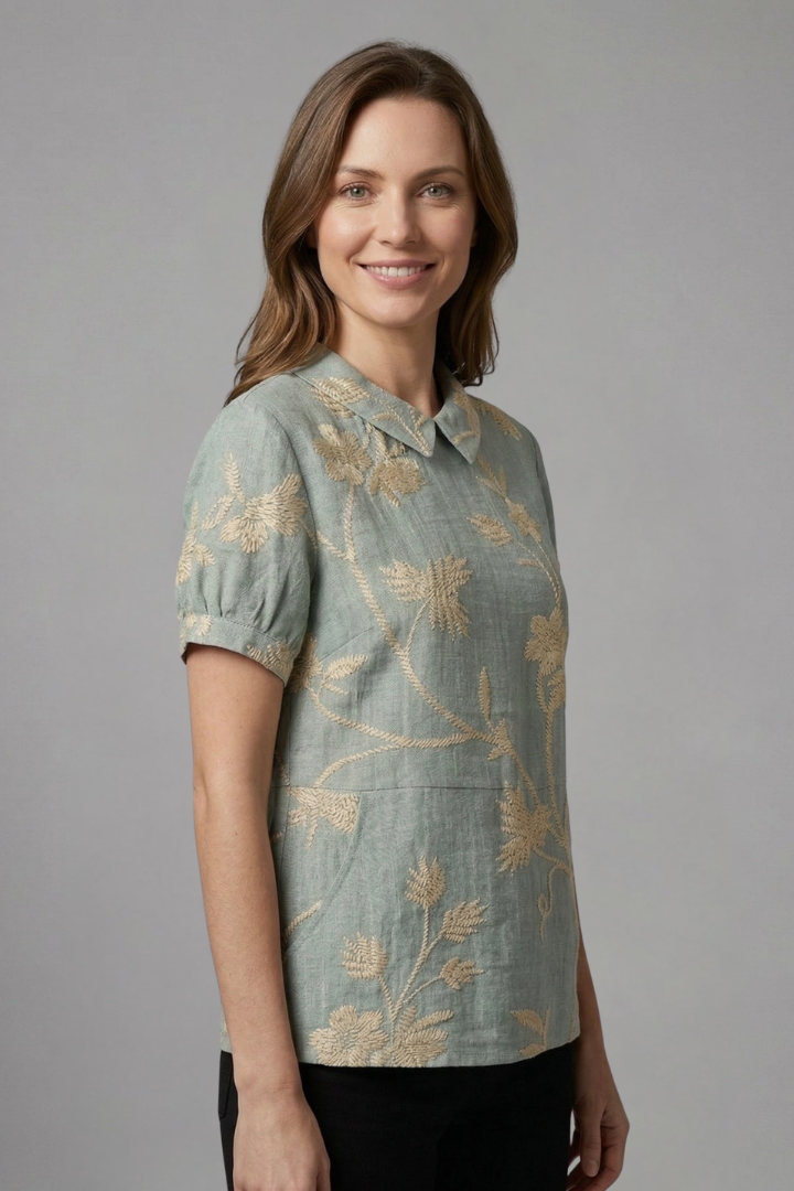 Women’s Blouse with Notch Neck and Floral Print