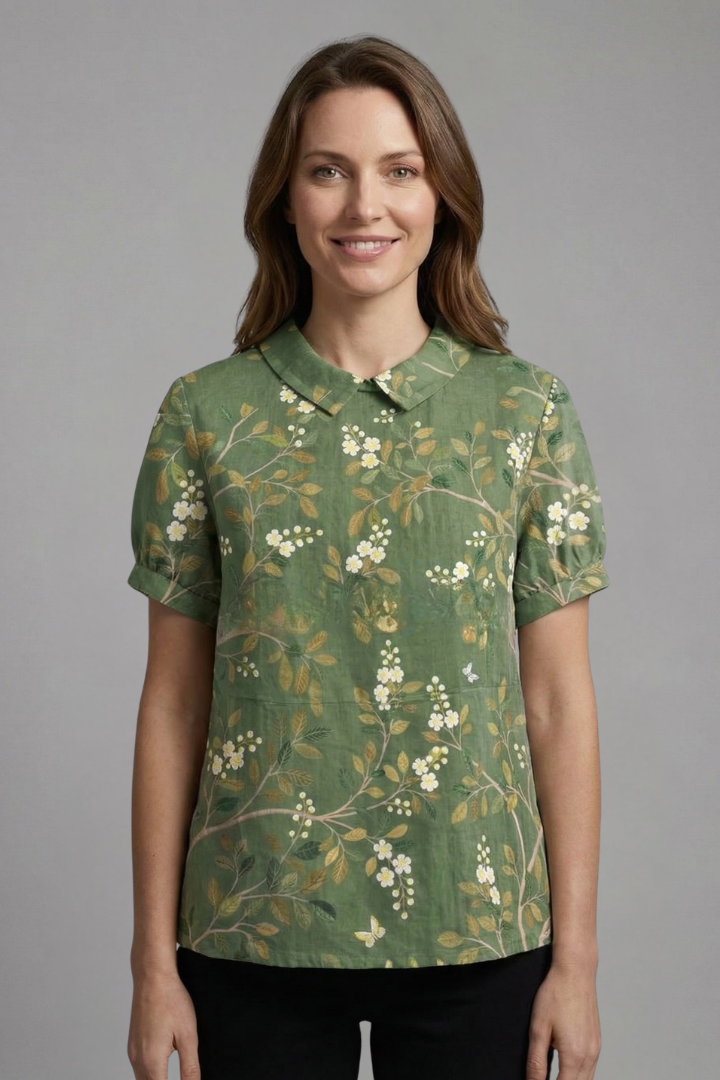 Women’s Blouse with Notch Neck and Floral Print