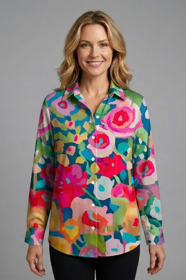 Women’s Blouse with Patterned Surface and Button Closure