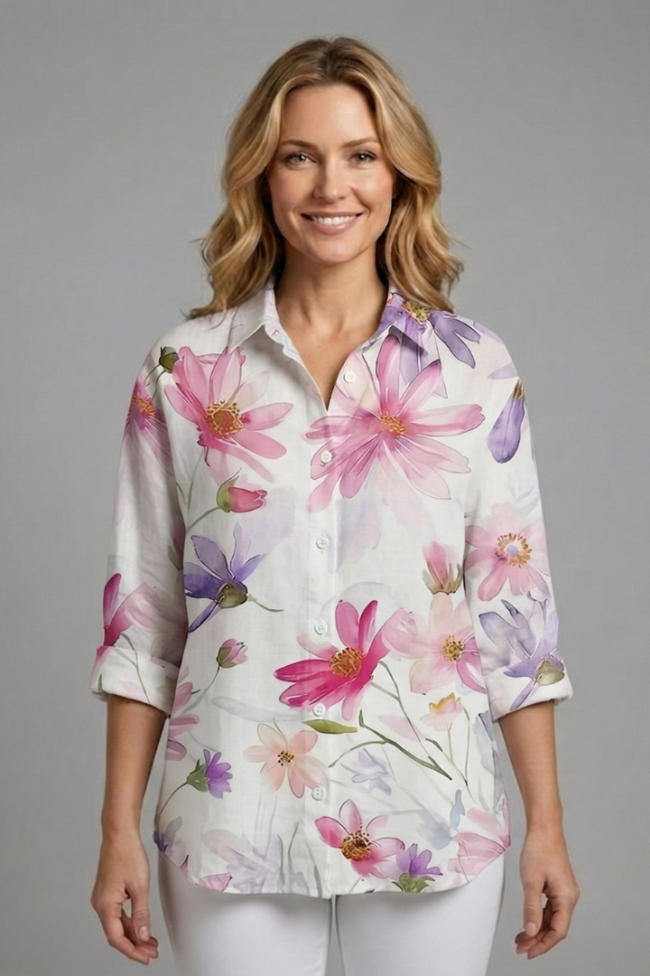 Women’s Blouse with Patterned Surface and Button Closure