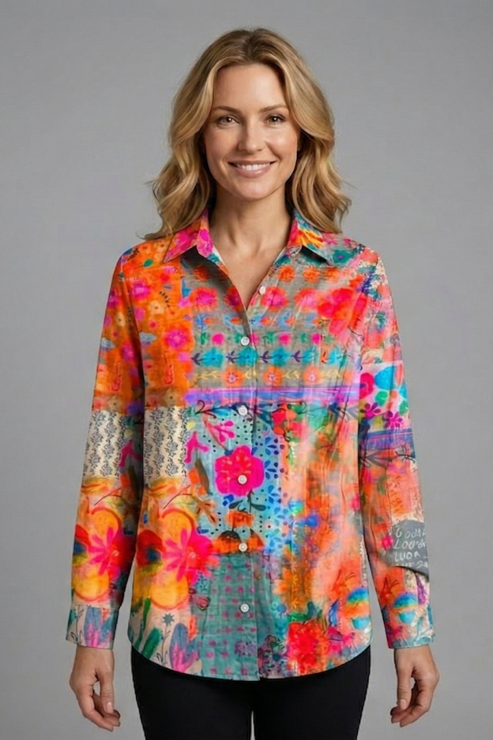 Women’s Blouse with Patterned Surface and Button Closure