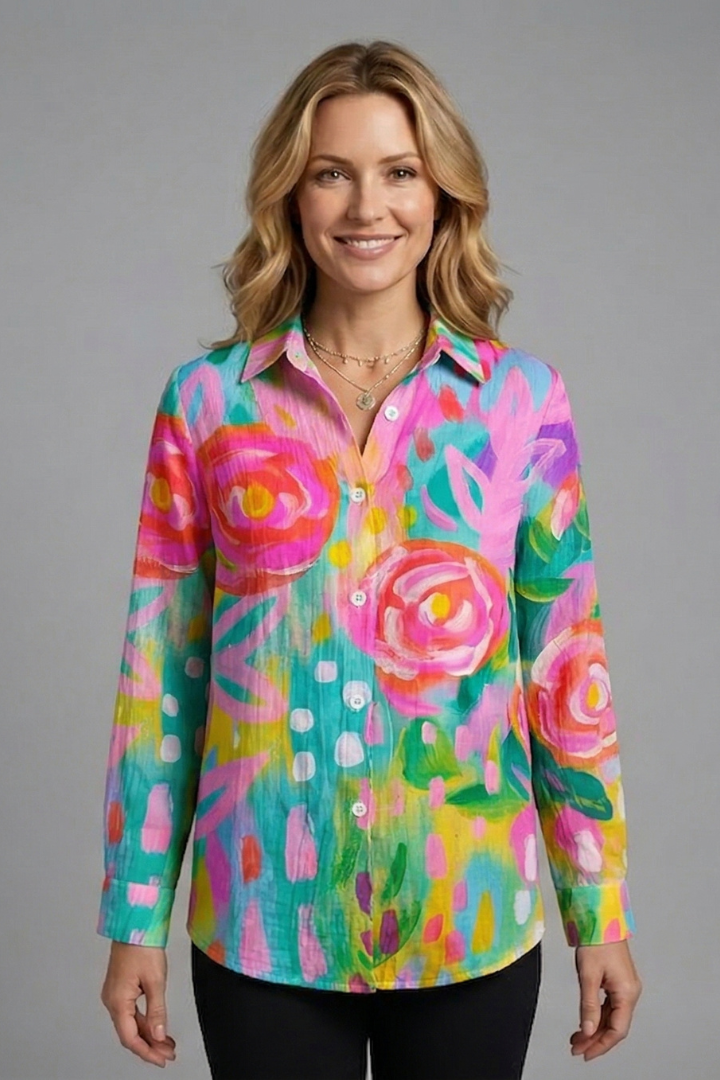 Women’s Blouse with Patterned Surface and Button Closure