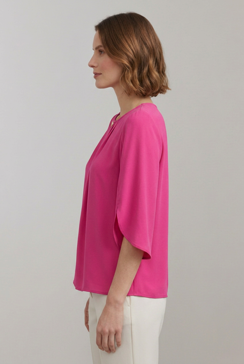 Women’s Blouse with Pleated Front and Split Three-Quarter Sleeves