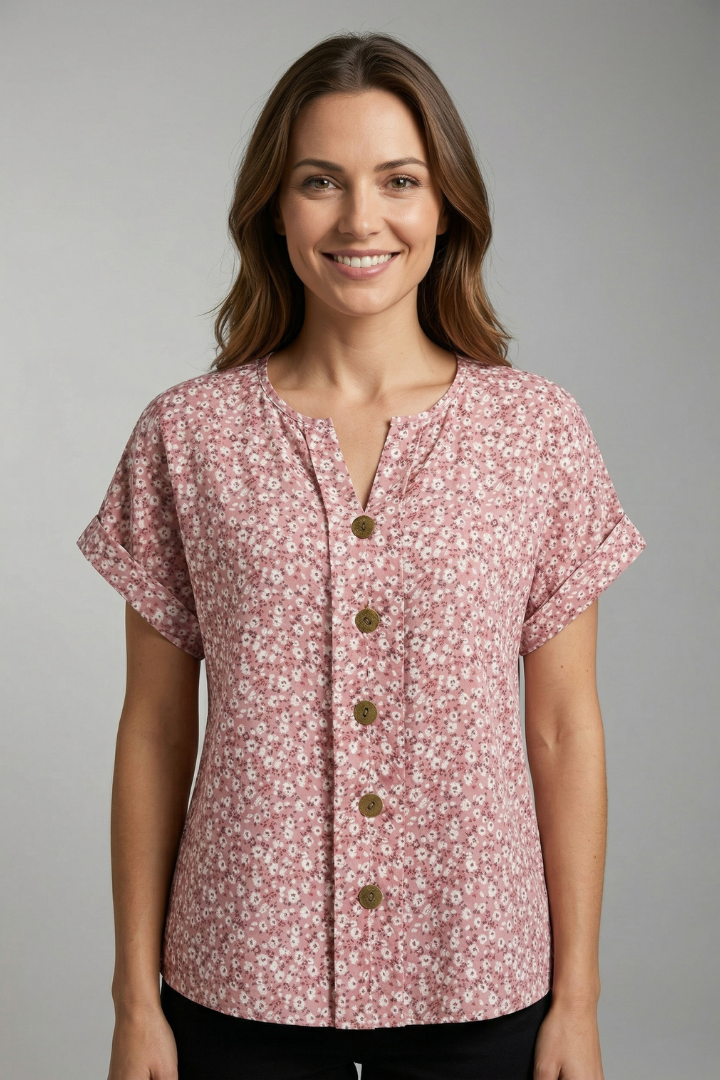 Women’s Blouse with Round Neck and Button Front